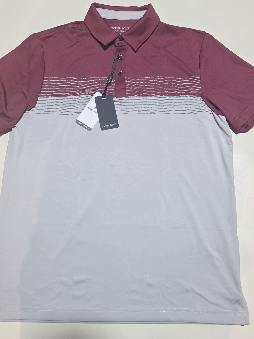 Michel Rouen Performance Polo Maroon & Gray Golf Polo Shirt, Men's Size S.